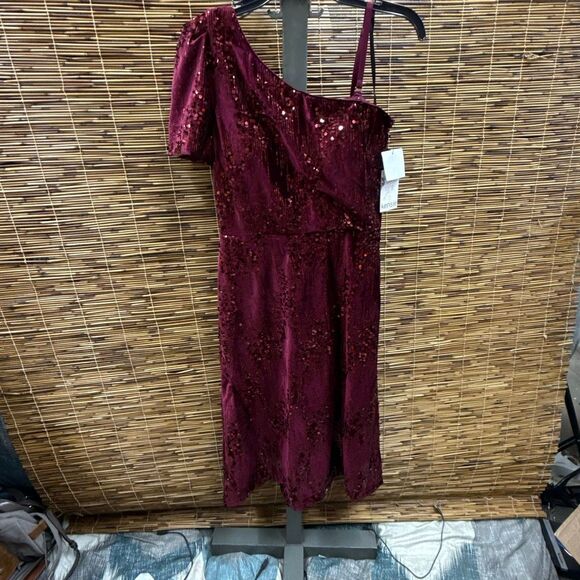 KENSIE DRESSES Womens Burgundy Zippered Lined Sequined Padded Bust Darted Short - Picture 2 of 3